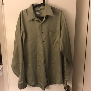 Geoffrey Beene Sateen Green Button Down Shirt